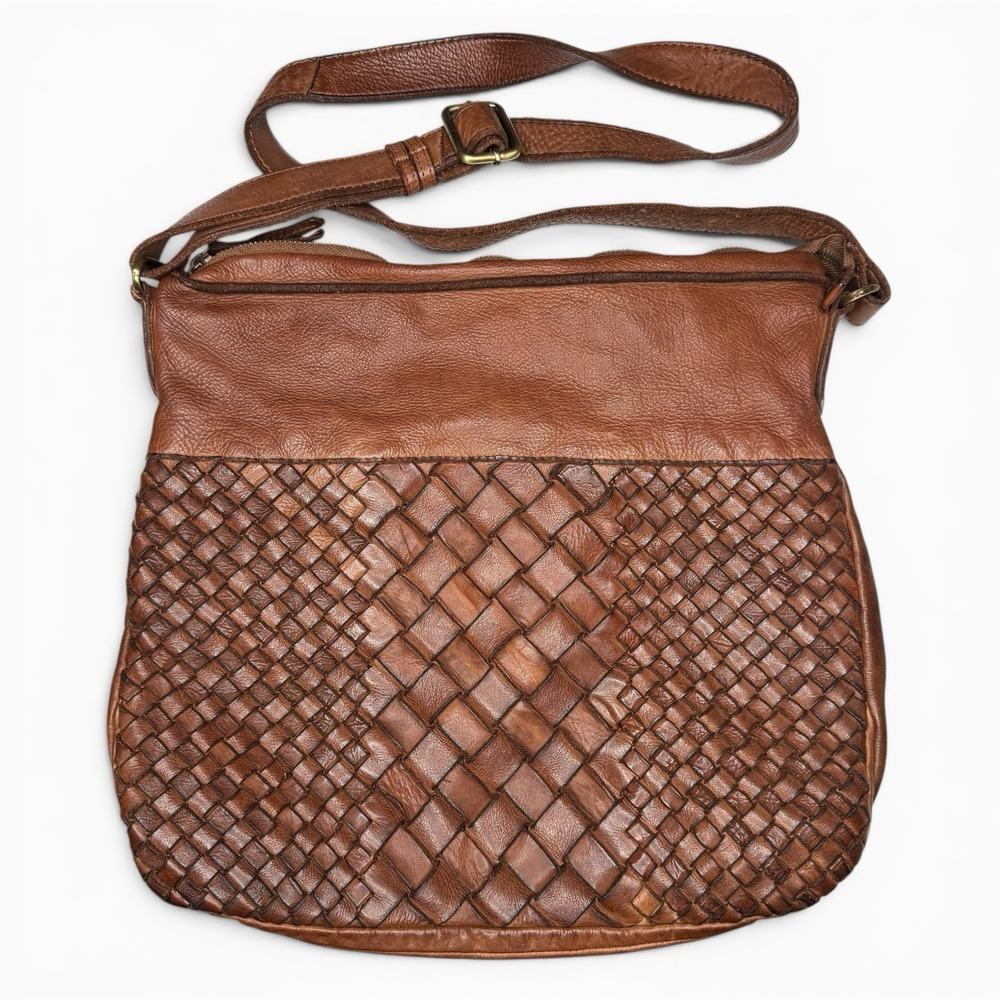 Marta Ponti Brown Woven Soft Leather Shoulder Bag Boho Italian Style Satchel